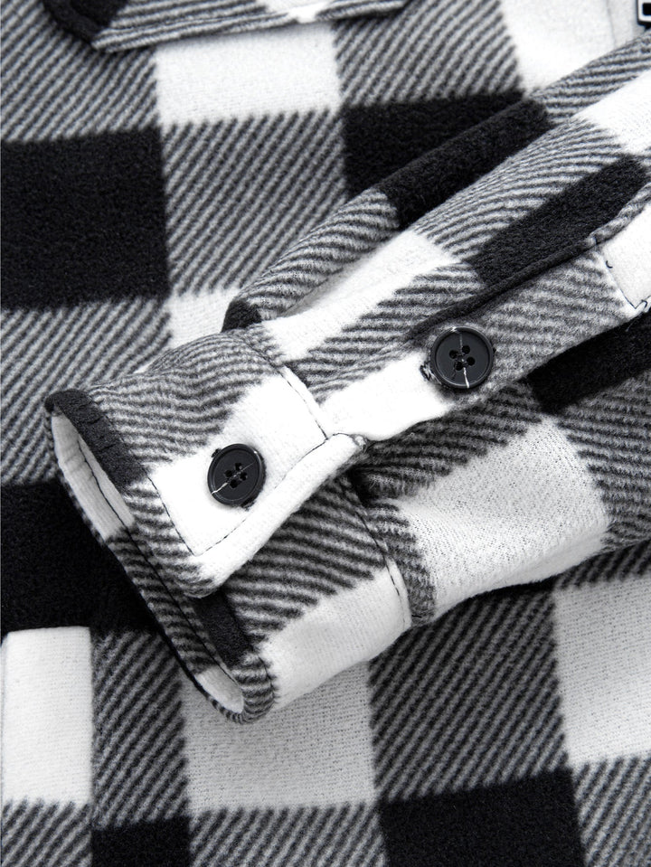 Flannel fleece-lined zipper hooded shirt