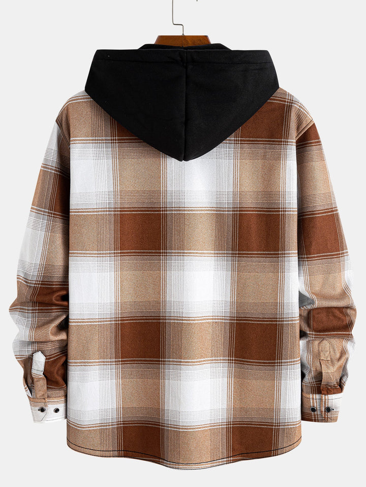 Fleece gevoerde flanellen capuchonoverhemd