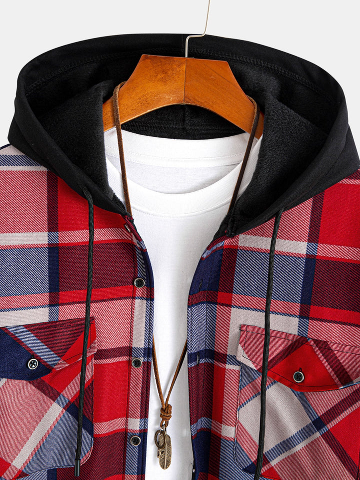 Flannel fleece-lined hooded blouse with buttons