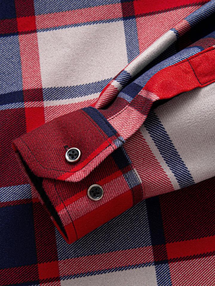 Flannel fleece-lined hooded blouse with buttons