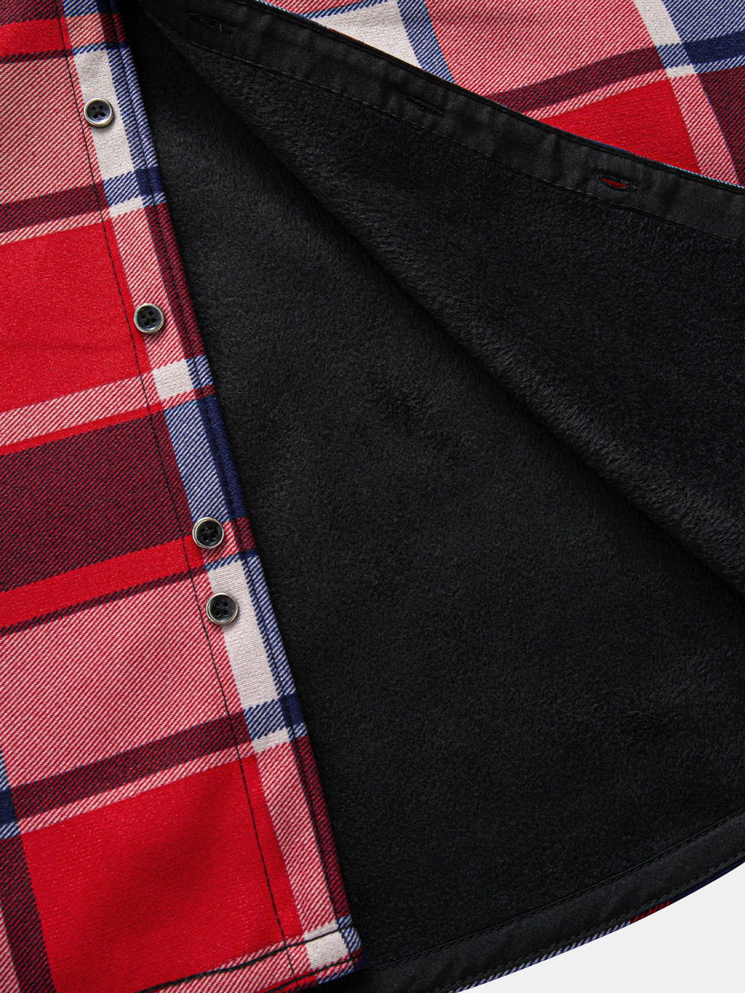 Flannel fleece-lined hooded blouse with buttons