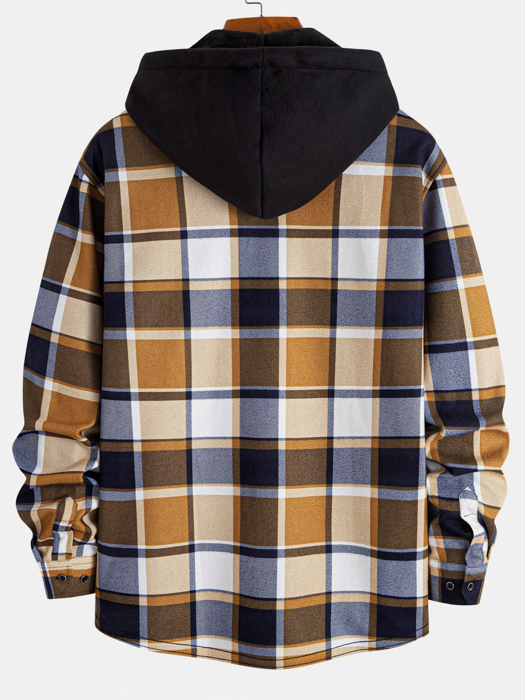 Flannel fleece-lined hooded blouse with buttons