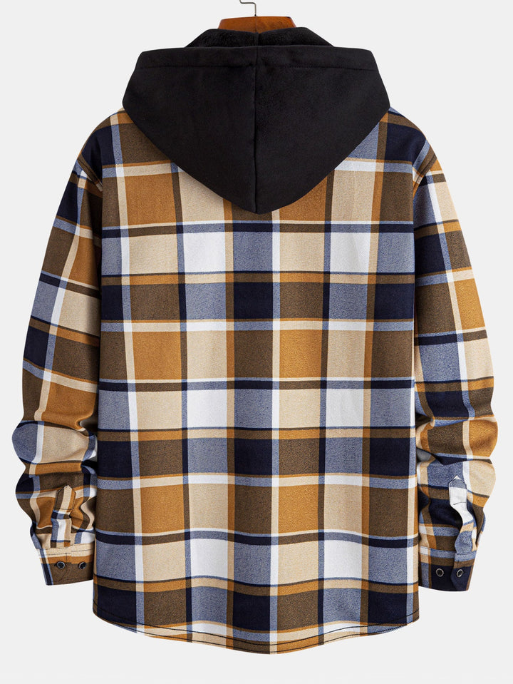 Flannel fleece-lined hooded blouse with buttons
