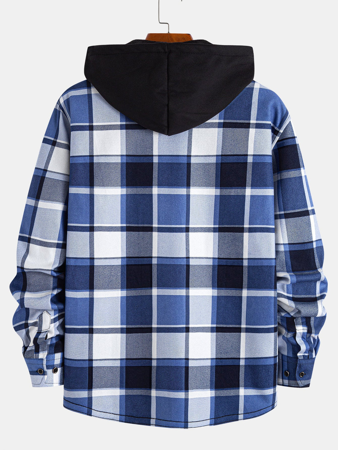 Flannel fleece-lined hooded blouse with buttons