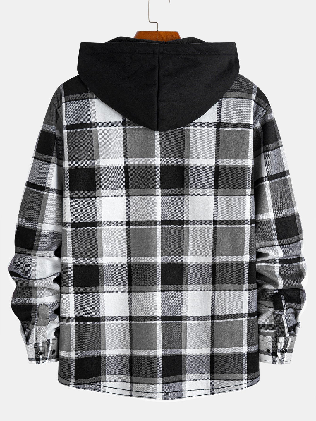 Flannel fleece-lined hooded blouse with buttons