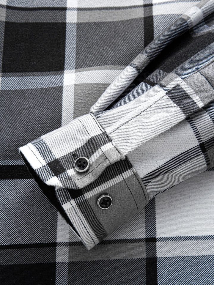 Flannel fleece-lined hooded blouse with buttons