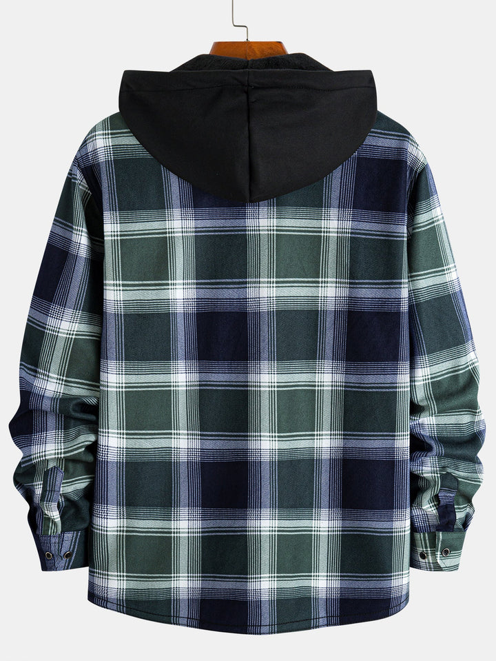 Fleece gevoerde flanellen capuchonoverhemd