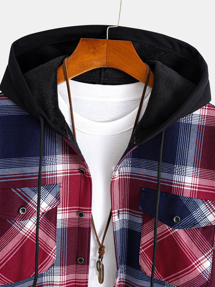Fleece gevoerde flanellen capuchonoverhemd