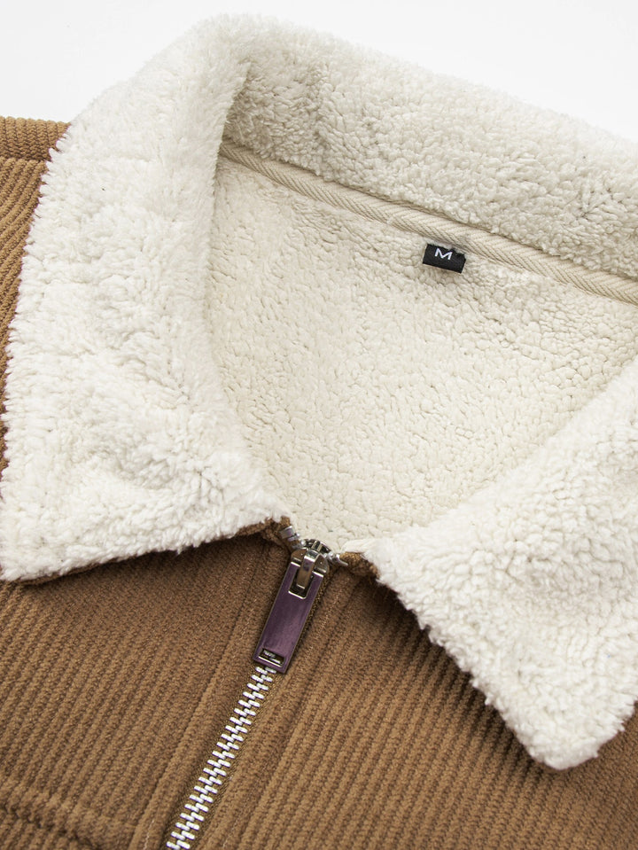 Teddy gevoerde ritssluiting corduroy jas