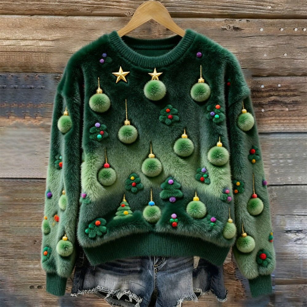 Pom-Pom Christmas Tree Fluffy Sweater