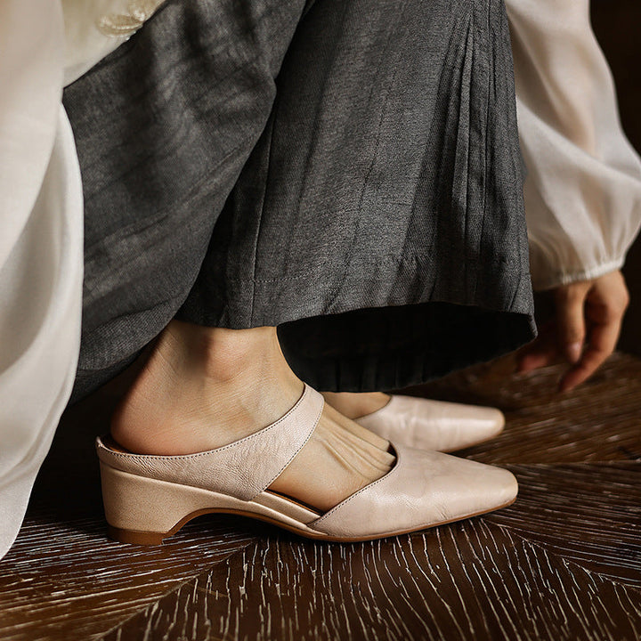 Amelie Square-Toe Leather Mules