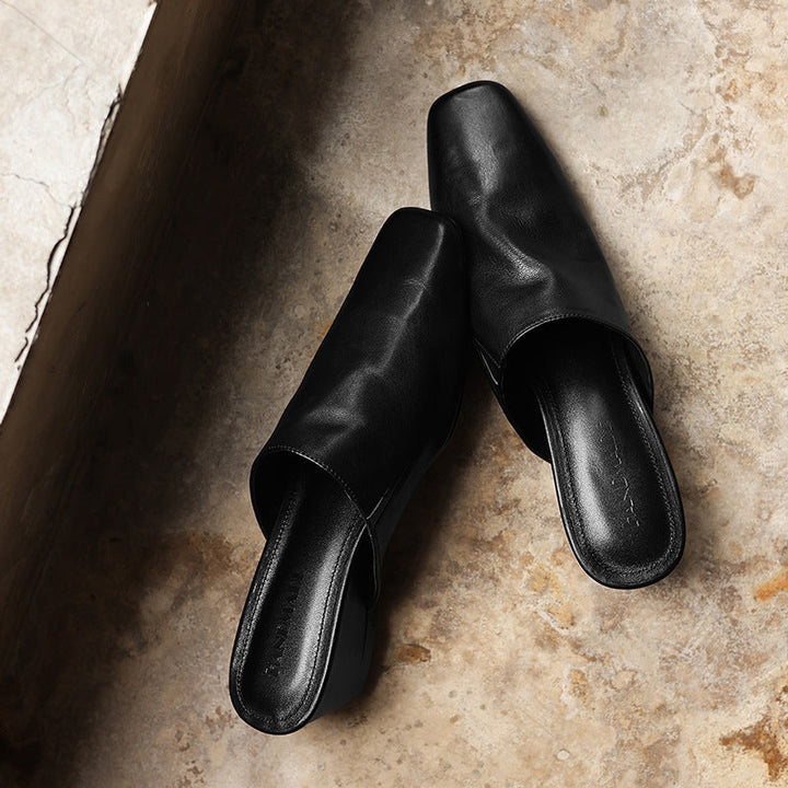 Elise Square-Toe Leather Mules
