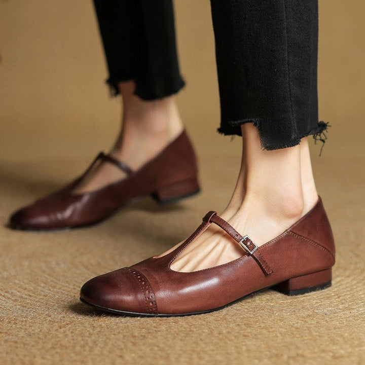 Esmira T-Strap Leather Mary Janes