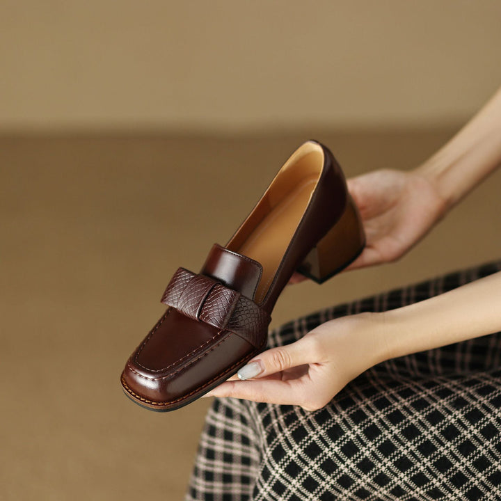 Velmora Bow Leather Loafer Pumps