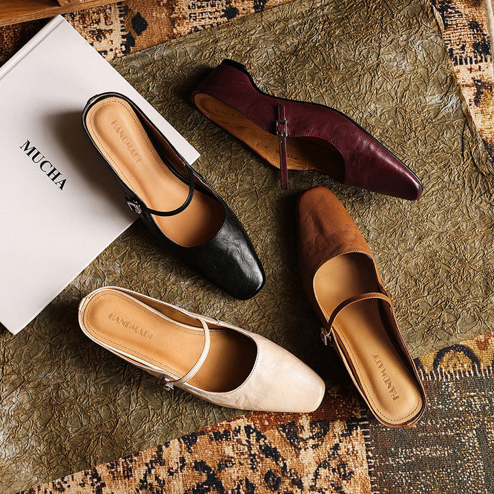 Sera Square-Toe Leather Mules