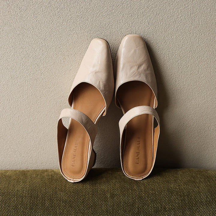 Amelie Square-Toe Leather Mules