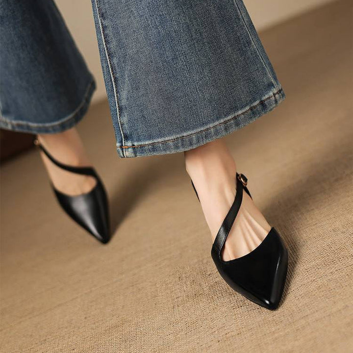 Avena Genuine Leather Crossover Strap Heels