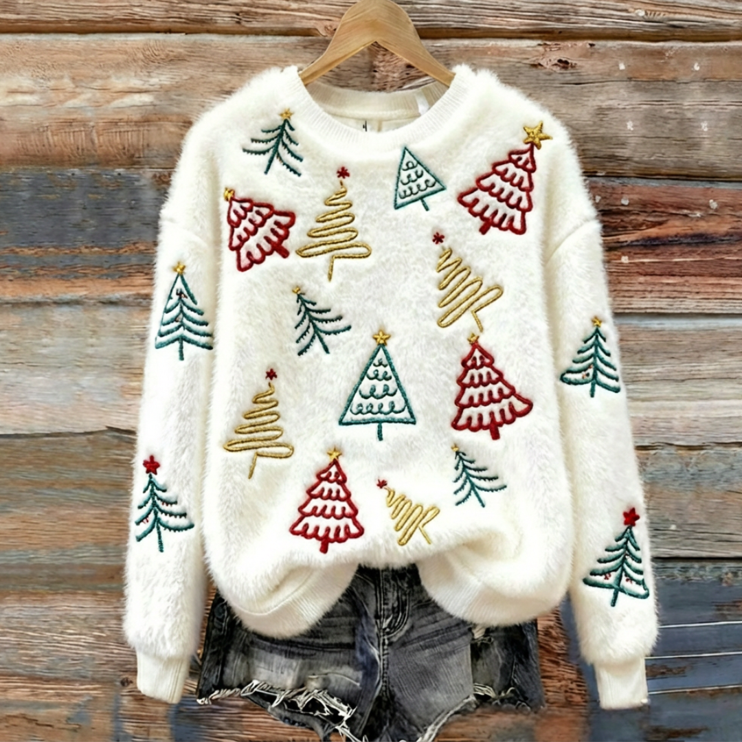Dancing Christmas Trees Fluffy Sweater