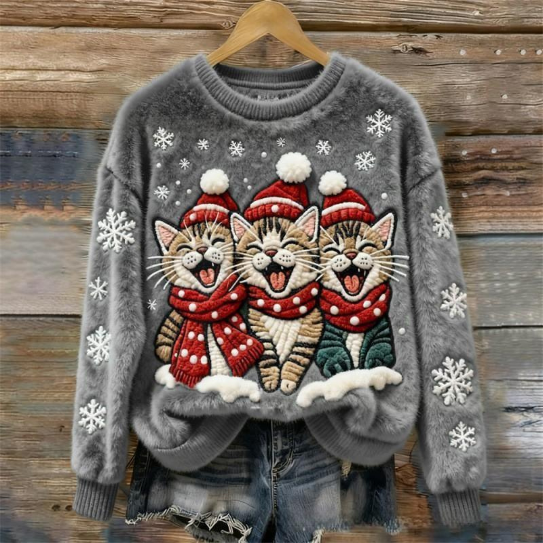 Singing Christmas Cats Fluffy Sweater
