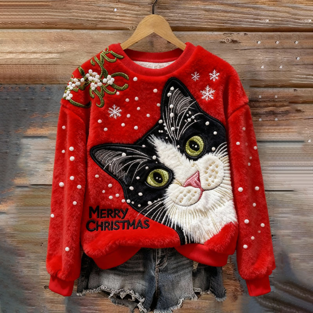 Merry Christmas Cat Fluffy Sweater