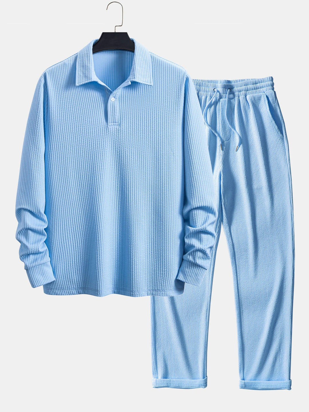Lange Mouwen Geribde Polo & Rechte Geribde Broek