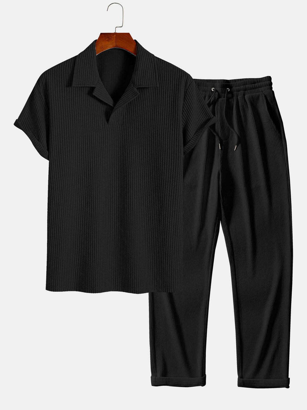 Geribbelde Cubaanse Kraag Polo & Rechte Geribbelde Broek