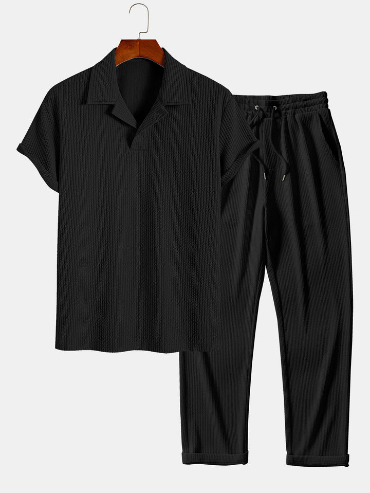 Geribbelde Cubaanse Kraag Polo & Rechte Geribbelde Broek
