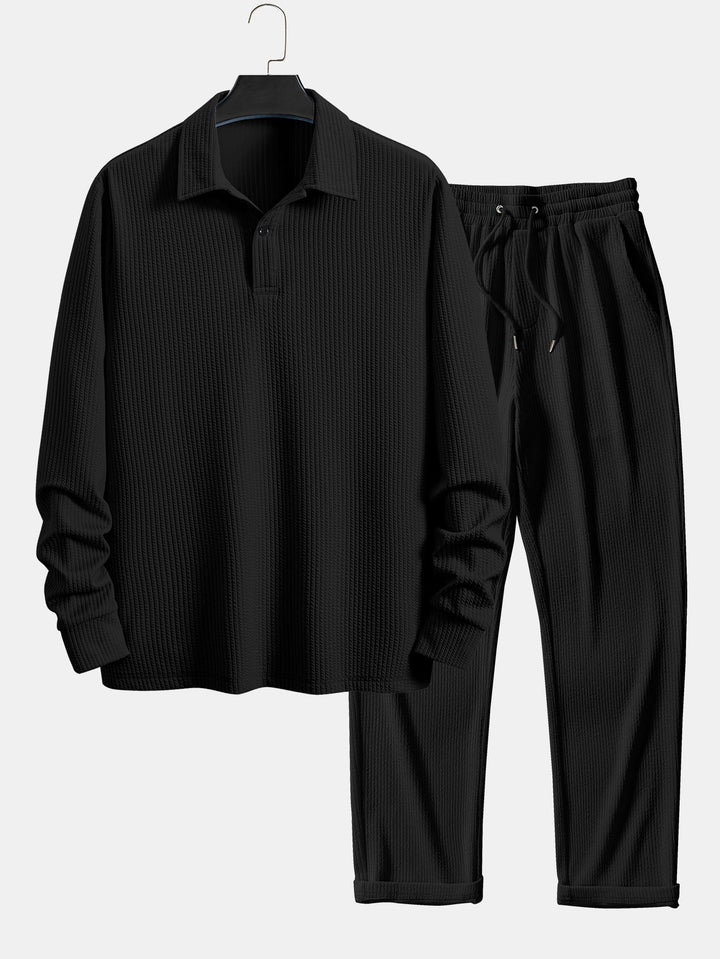 Lange Mouwen Geribde Polo & Rechte Geribde Broek