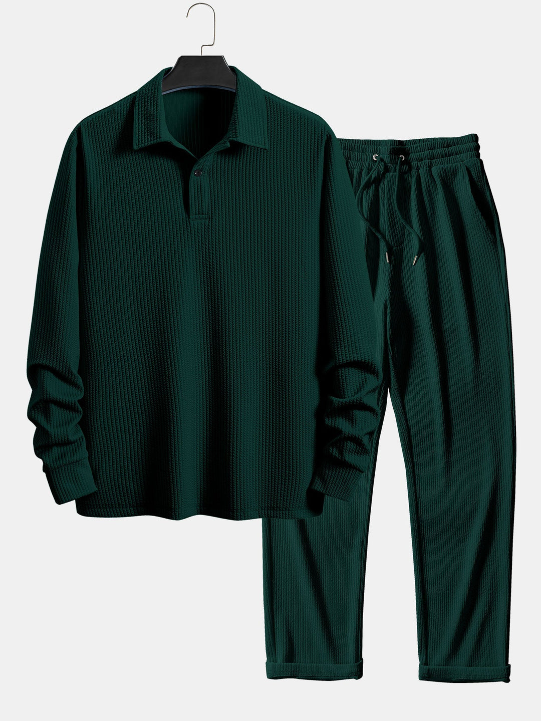 Lange Mouwen Geribde Polo & Rechte Geribde Broek