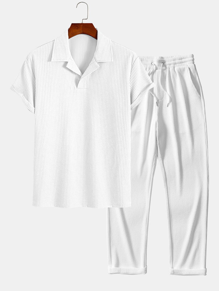 Geribbelde Cubaanse Kraag Polo & Rechte Geribbelde Broek