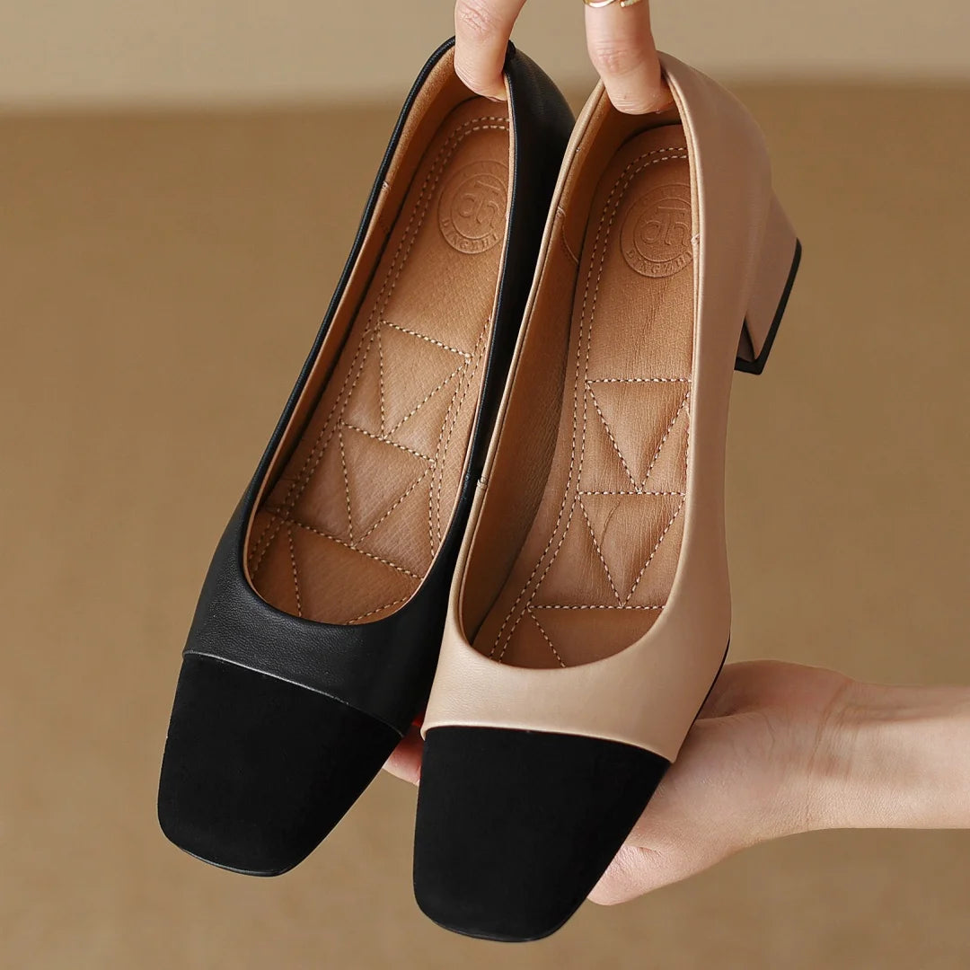 Eclipse Leather Square Toe Heels