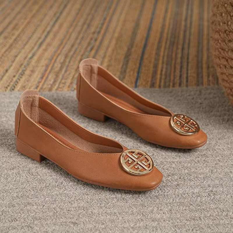Orchard Leather Flats Beige