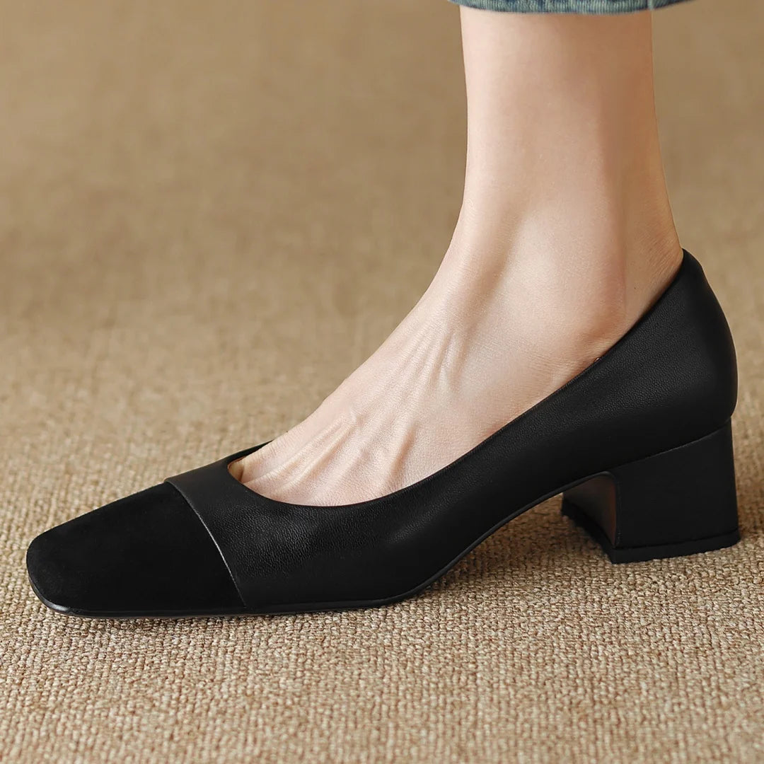 Eclipse Leather Square Toe Heels