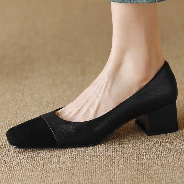 Eclipse Leather Square Toe Heels