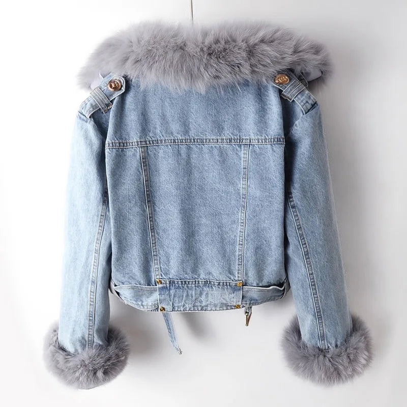 Aurelia™ l Luxe Lined Fox Fur Denim Coat