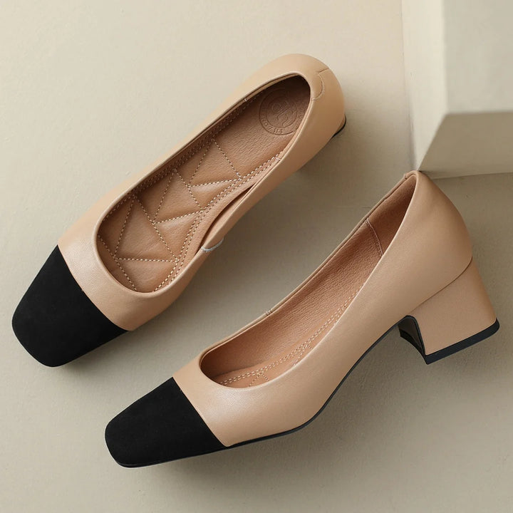Eclipse Leather Square Toe Heels