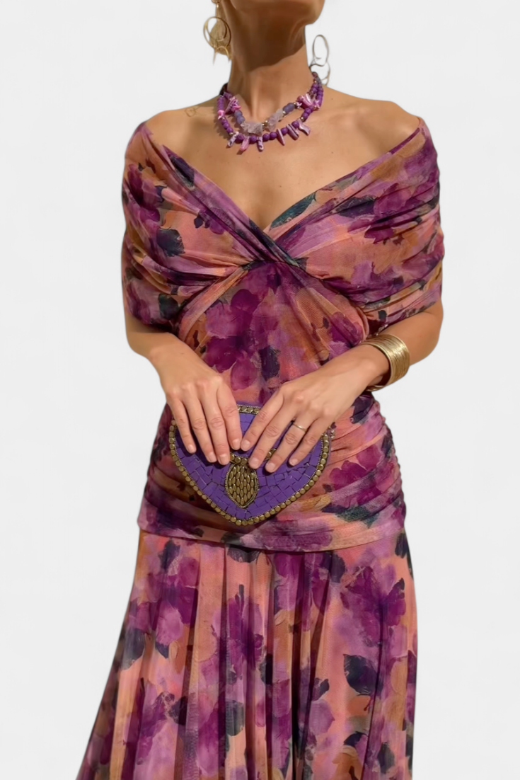 Long Floral V Neck Dress