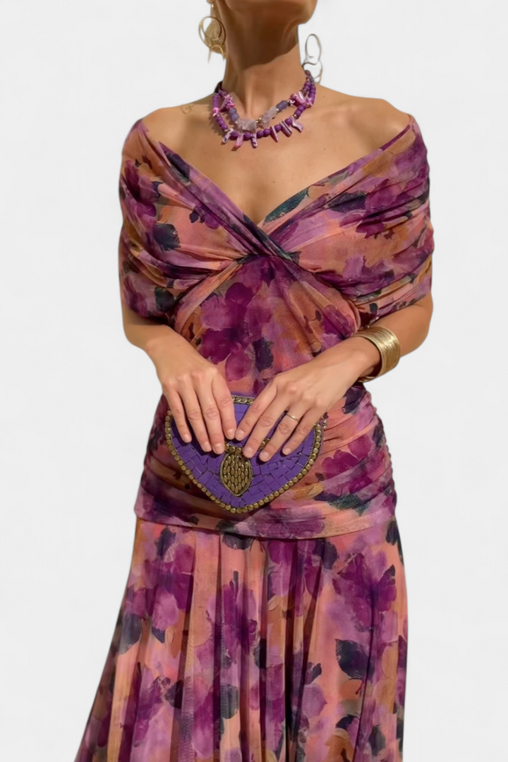 Long Floral V Neck Dress
