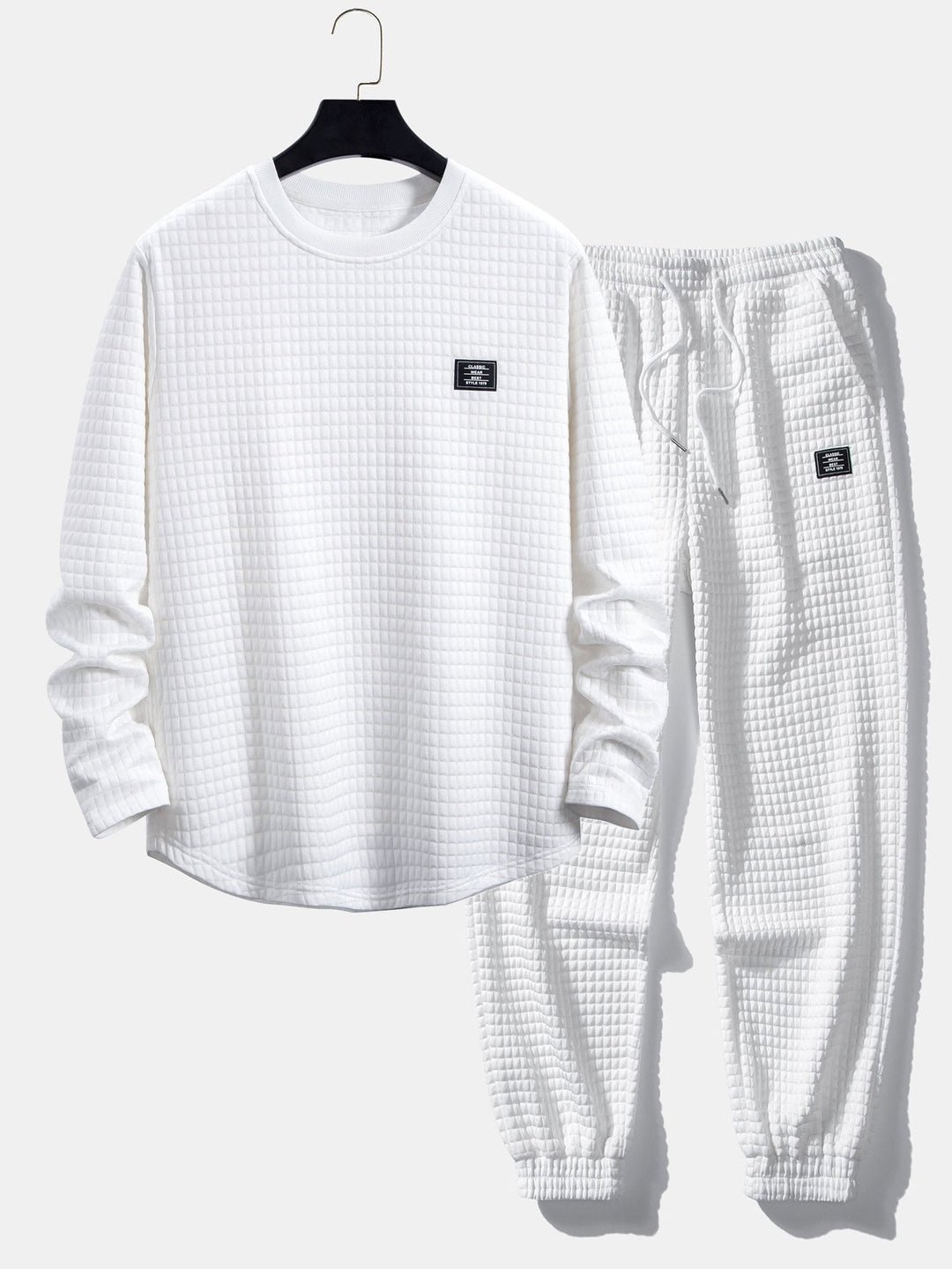 Long Sleeve Waffle Bow Hem T-Shirt & Jogging Pants