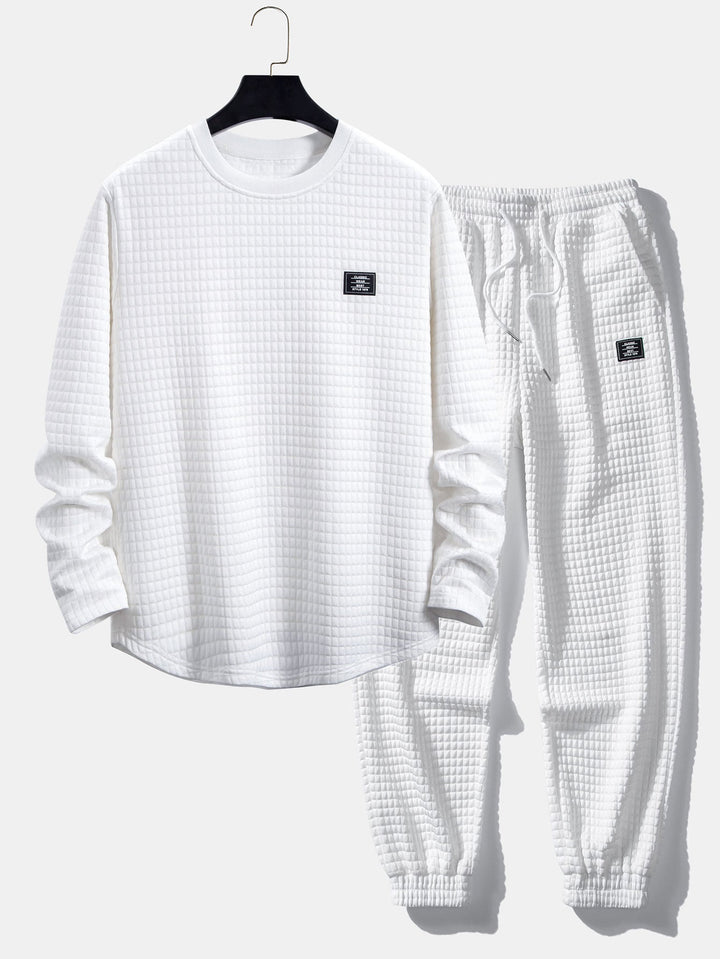 Long Sleeve Waffle Bow Hem T-Shirt & Jogging Pants