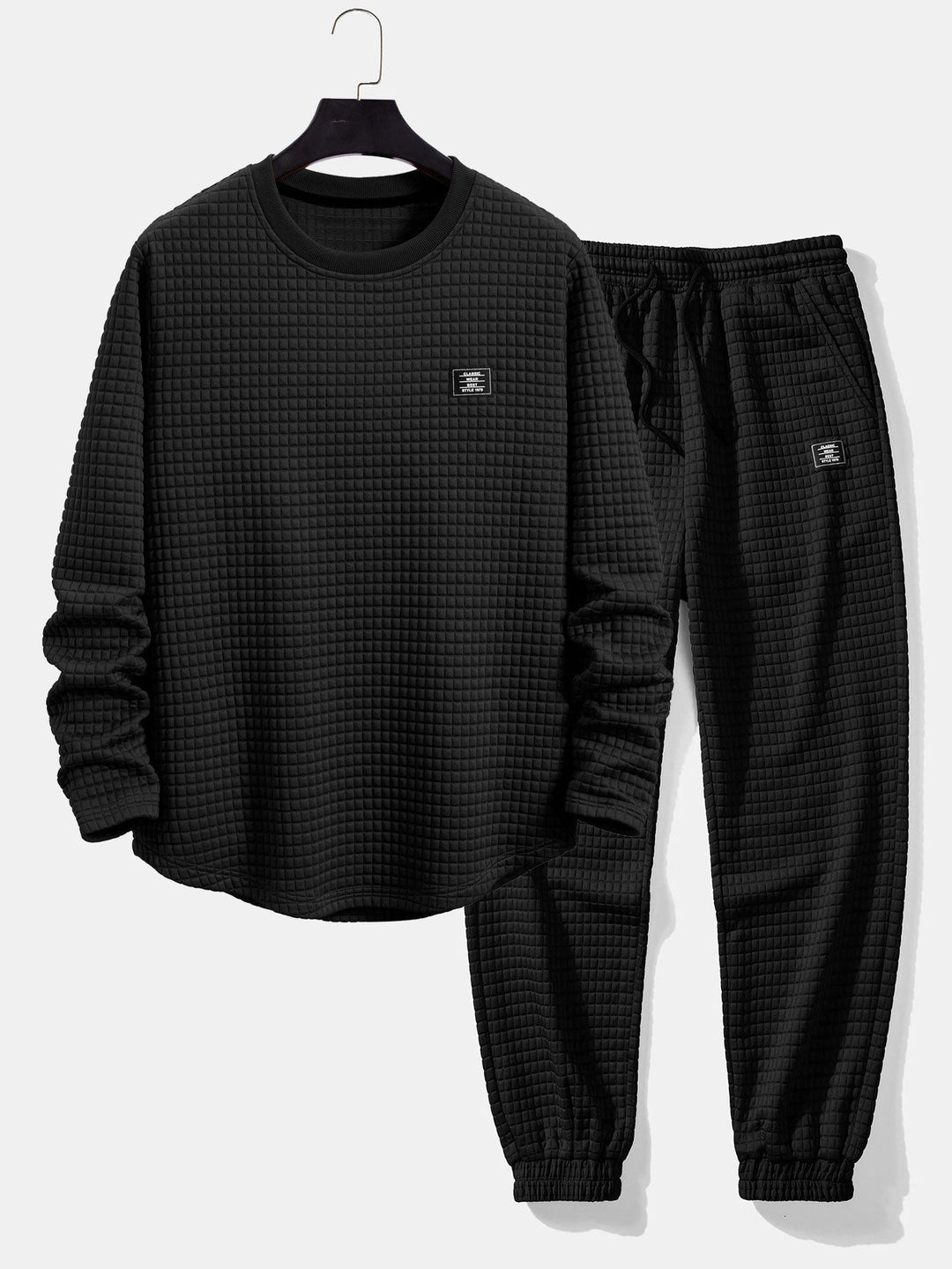 Long Sleeve Waffle Bow Hem T-Shirt & Jogging Pants