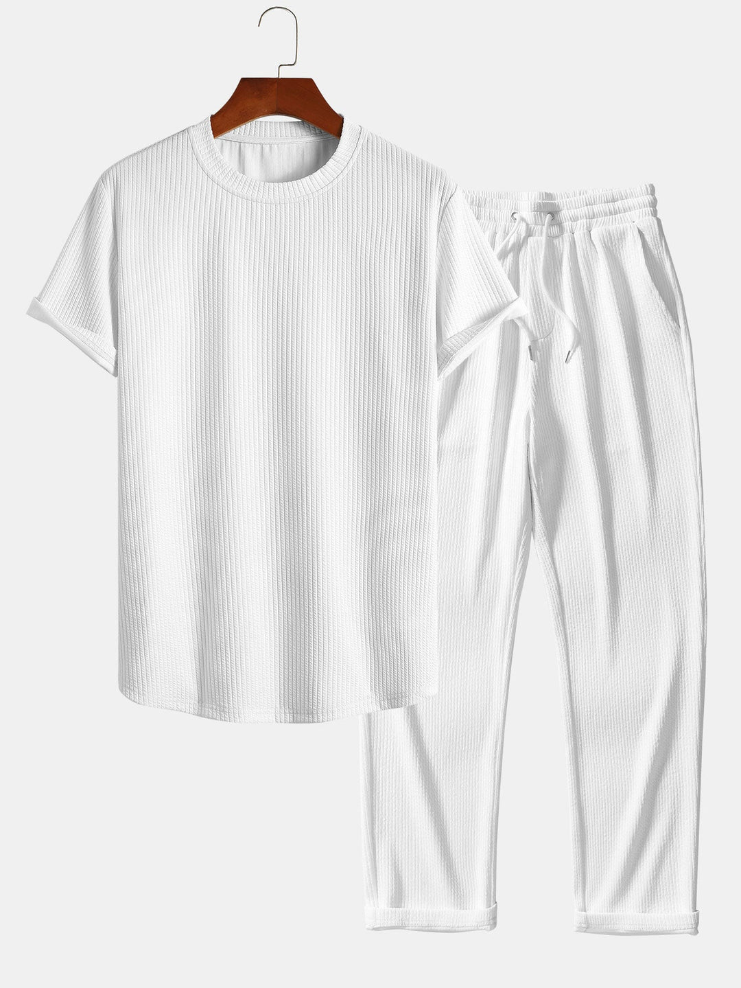 Muscle Fit Geribbelde Boogzoom T-Shirt & Rechte Geribbelde Broek