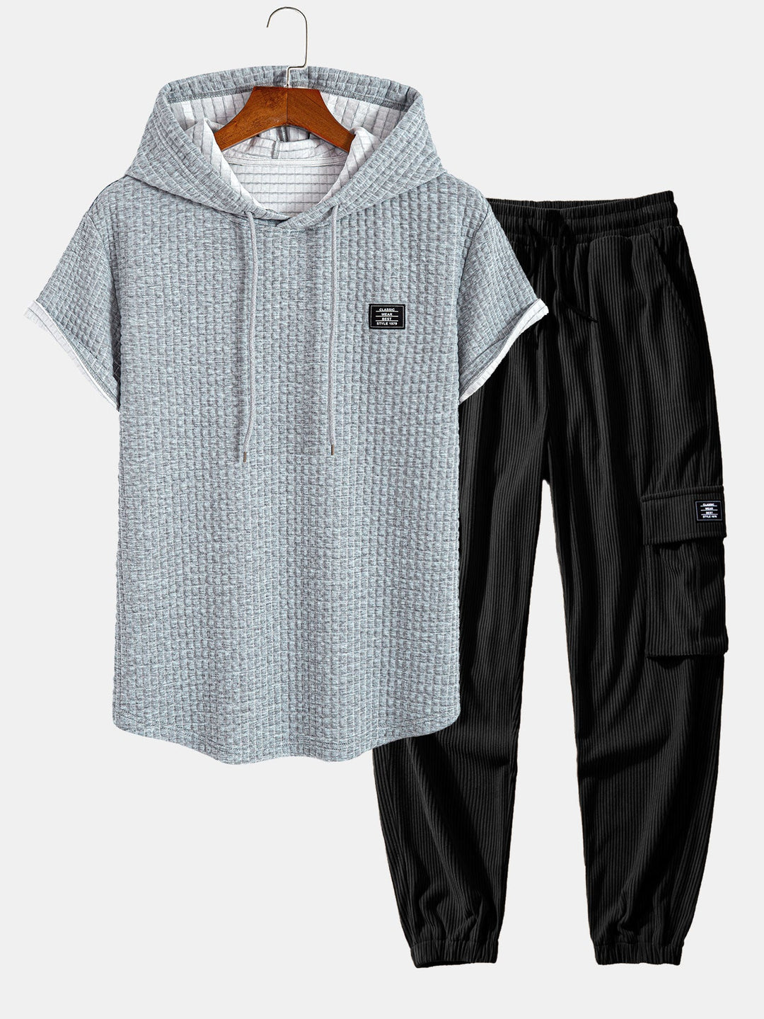 Wafel Hoody Boog Hem T-Shirt & Trekkoord Corduroy Cargo Jogger Broek
