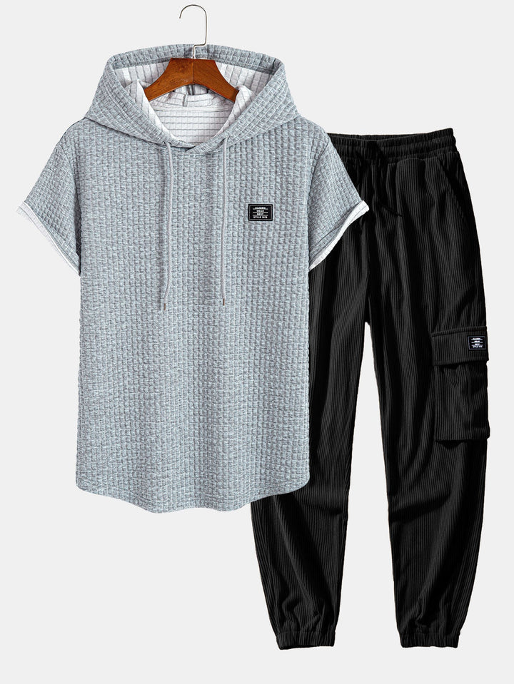 Wafel Hoody Boog Hem T-Shirt & Trekkoord Corduroy Cargo Jogger Broek