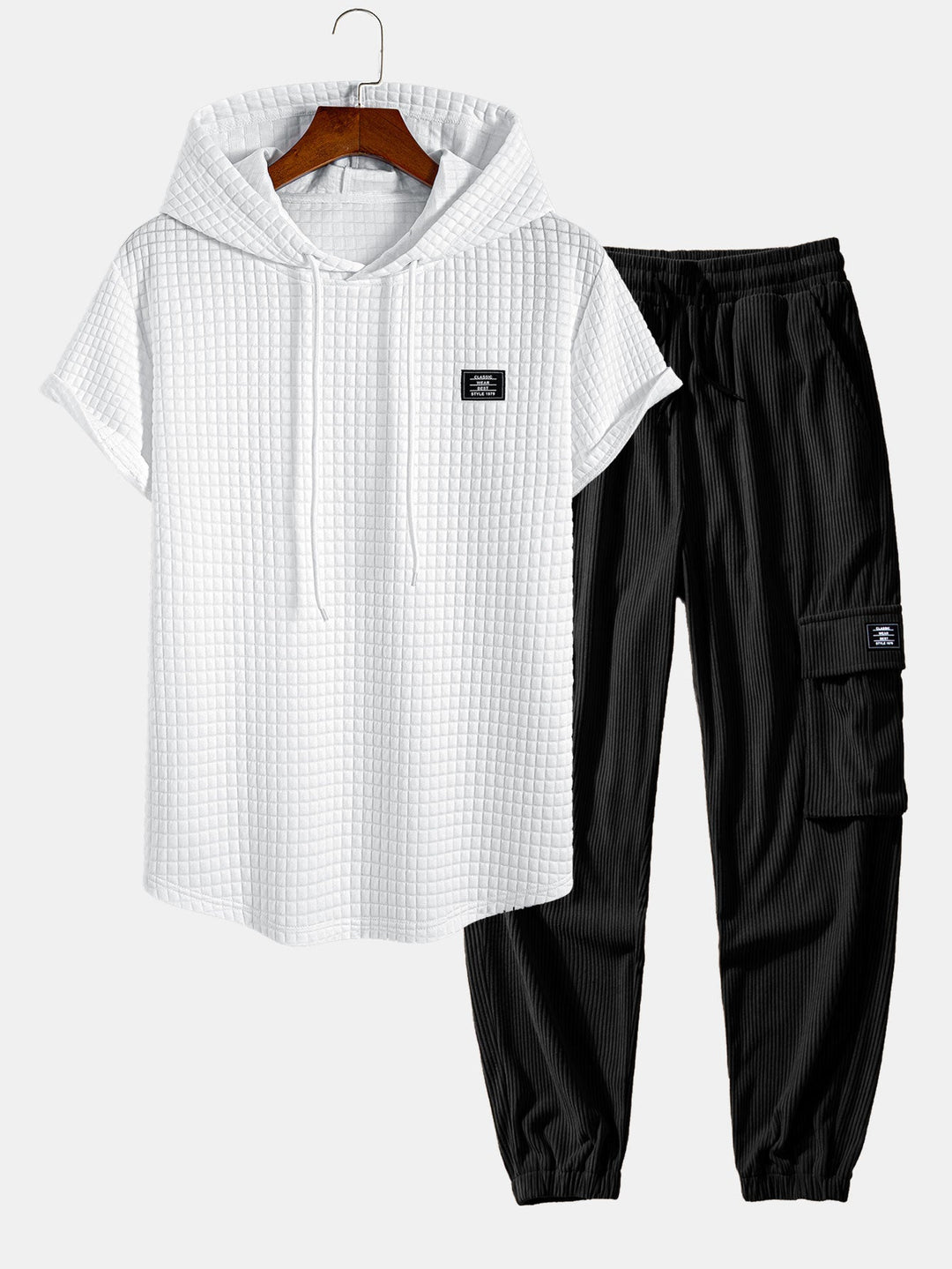 Wafel Hoody Boog Hem T-Shirt & Trekkoord Corduroy Cargo Jogger Broek