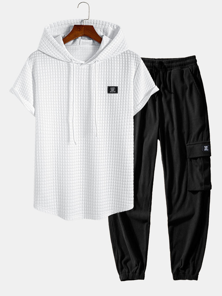 Wafel Hoody Boog Hem T-Shirt & Trekkoord Corduroy Cargo Jogger Broek