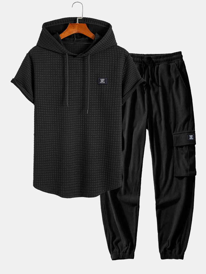 Wafel Hoody Boog Hem T-Shirt & Trekkoord Corduroy Cargo Jogger Broek