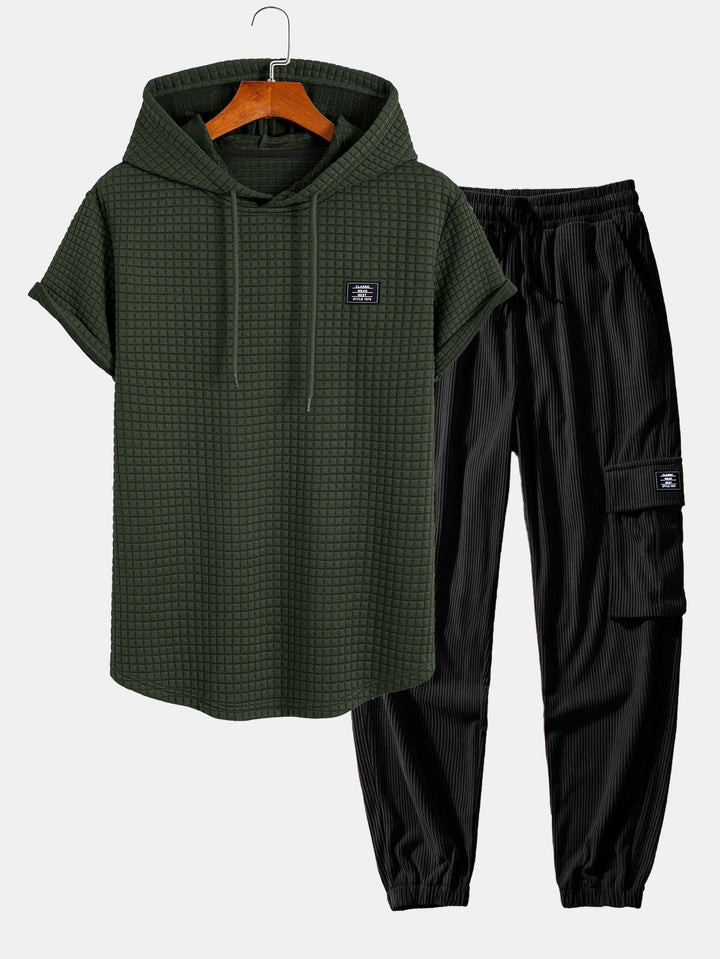 Wafel Hoody Boog Hem T-Shirt & Trekkoord Corduroy Cargo Jogger Broek