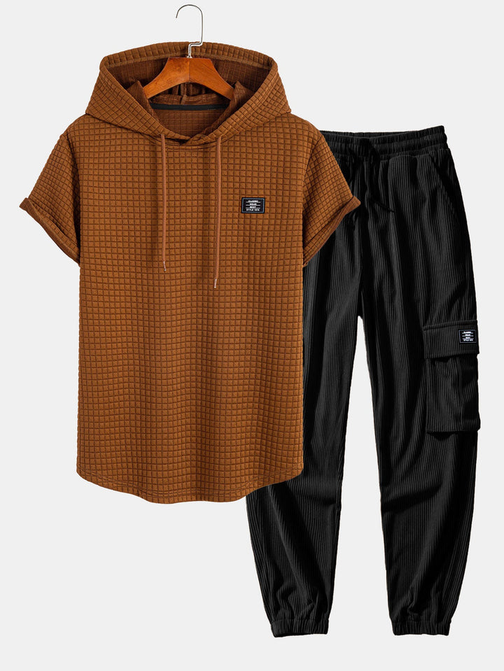 Wafel Hoody Boog Hem T-Shirt & Trekkoord Corduroy Cargo Jogger Broek