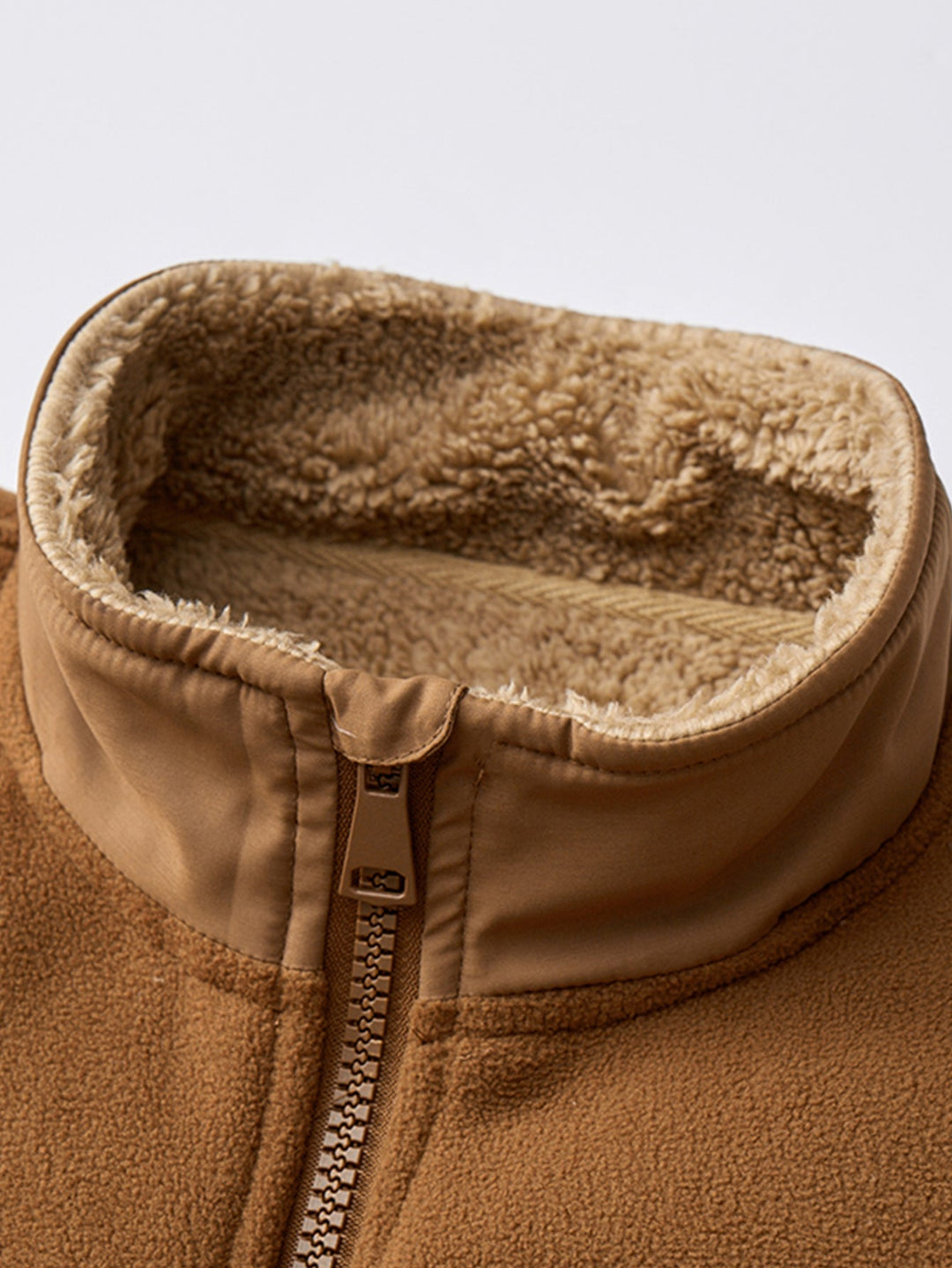 Teddy-lined polar fleece jacket with zipper and stand-up collar